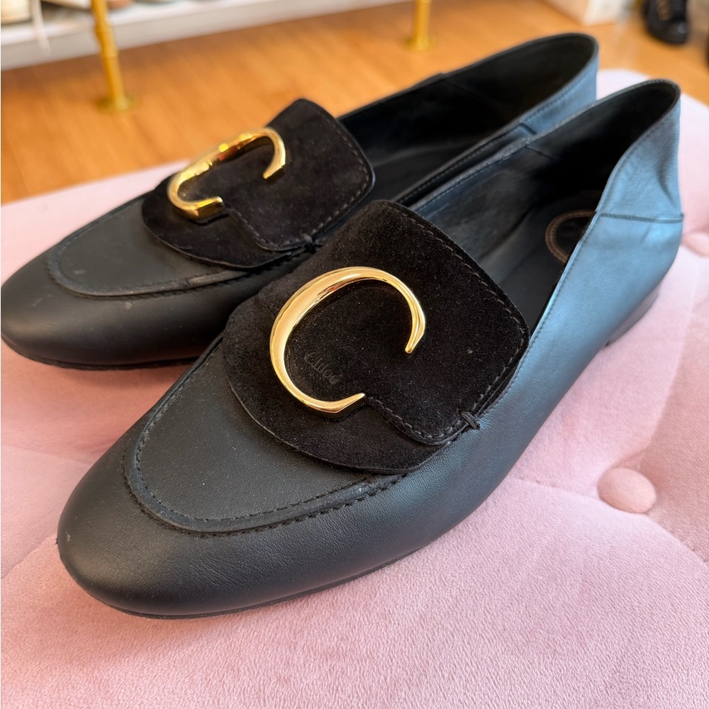 Chloe Black Leather Women's Loafers